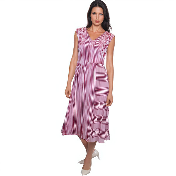 Sleeveless Strip Crinkle Dress - DR918